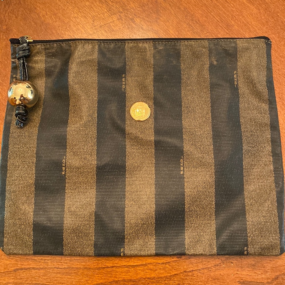 Vintage Fendi Pouch Brown Canvas Clutch